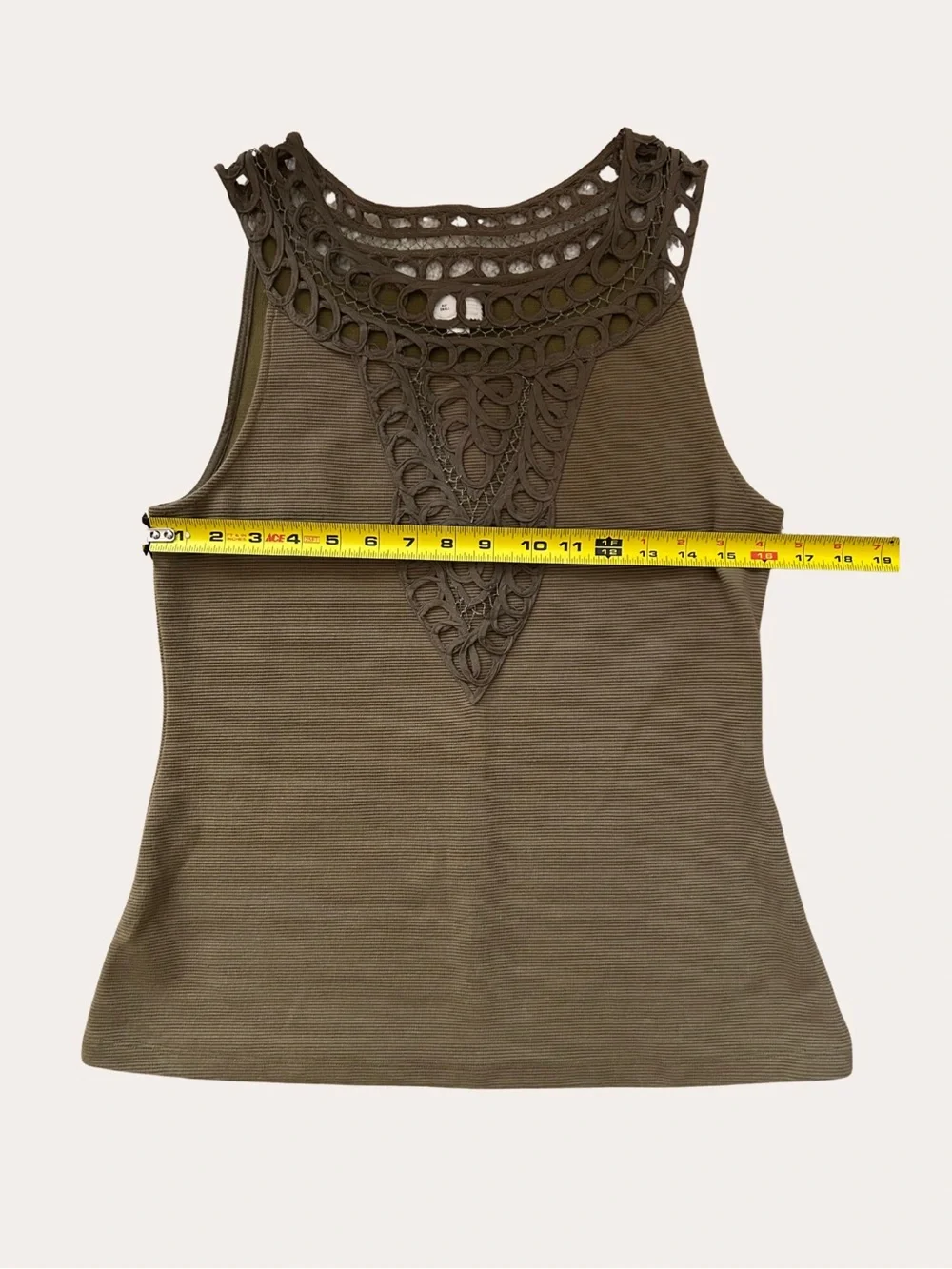 Anthropologie Postmark Olive Green Laser Cut Bib Neckline Ribbed Tank Top Small